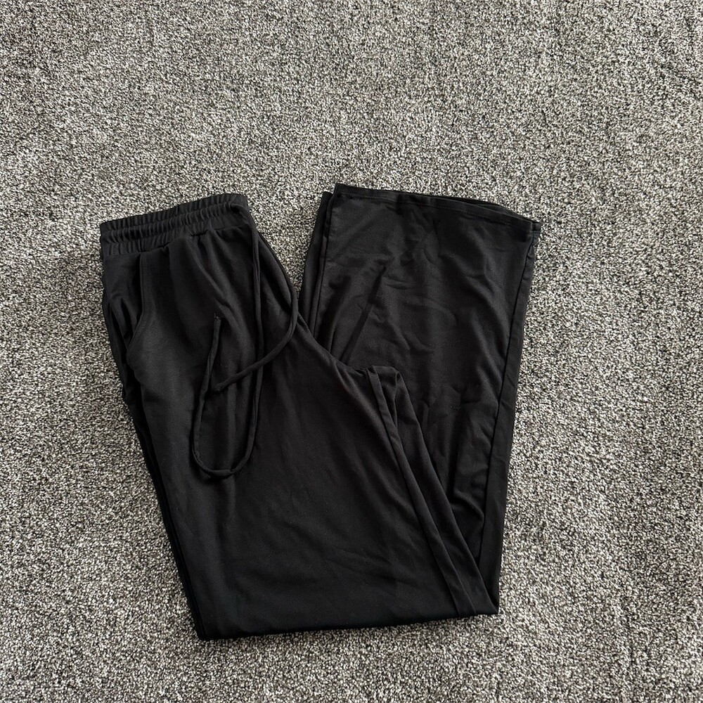 Bobeau Lounge Pants Womens Size S Black Wide-Leg Drawstring Elastic Waist